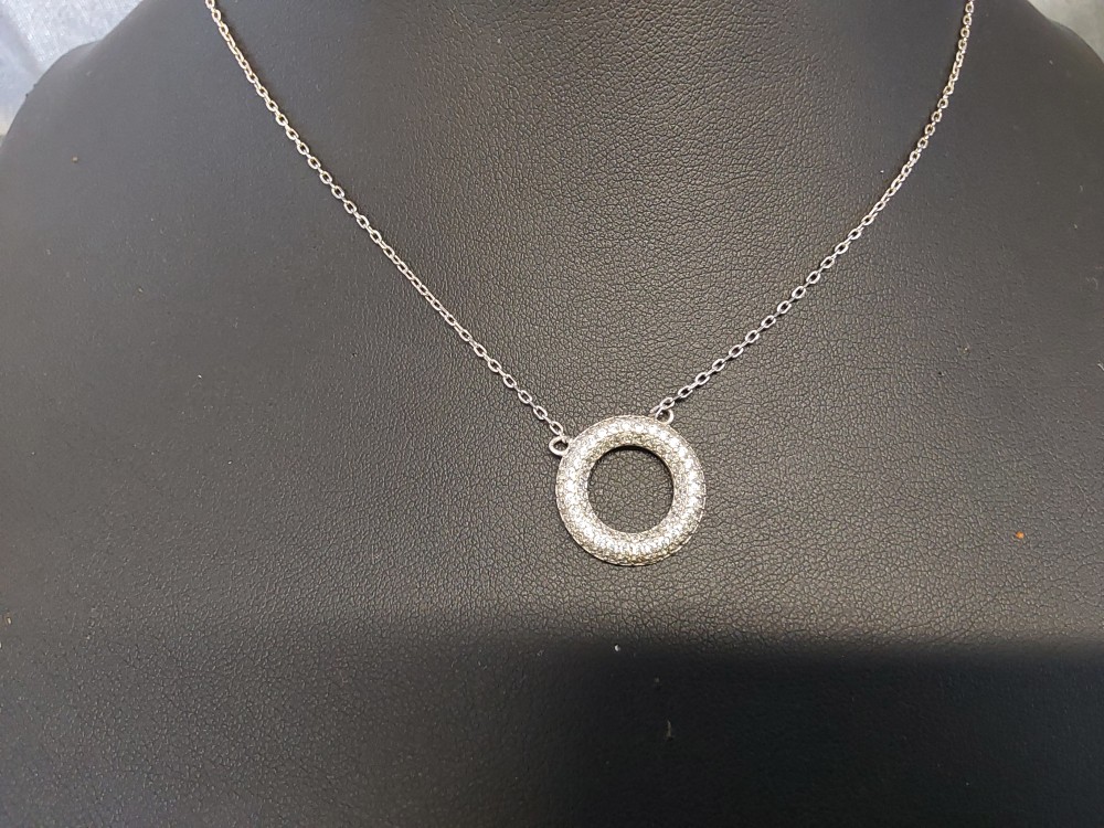 CHAINE ARGENT PENDENTIF ROND AVEC STRASS