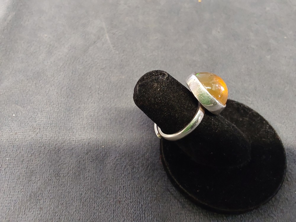 BAGUE ARGENT AVEC PIERRE BRUNE OVALE