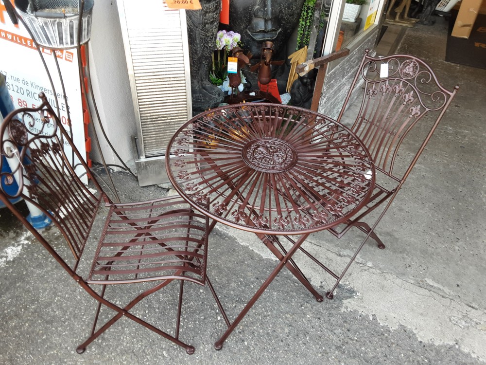 TABLE RONDE DE JARDIN METAL BRUN+ 2 CHAISES (DZ-200)