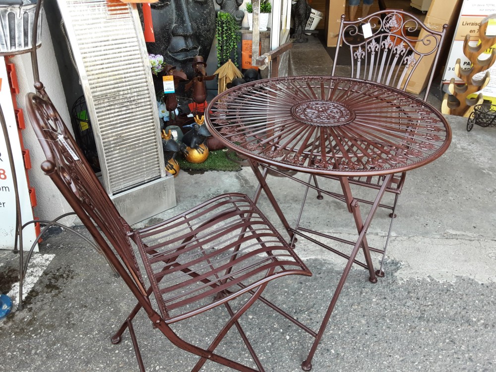 TABLE RONDE DE JARDIN METAL BRUN+ 2 CHAISES (DZ-200)
