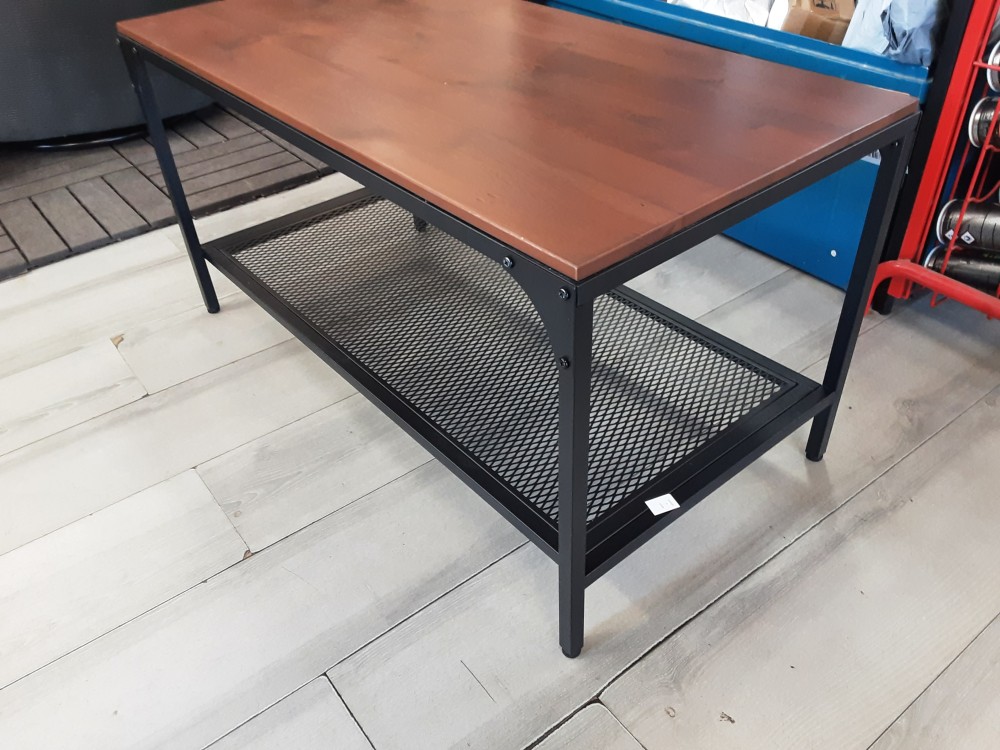 TABLE BASSE PLATEAU BOIS PIEDS METAL NOIRS