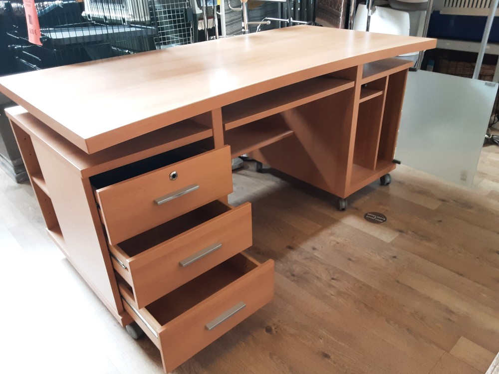 BUREAU GM COLORIS BOIS CLAIR 3 TIROIRS 1 PORTE 1 PLATEAU COULISSANT