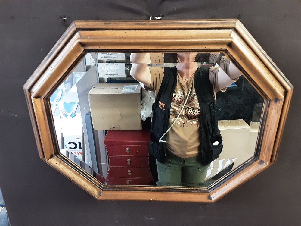 MIROIR BISEAUTE OCTOGONAL CADRE BOIS