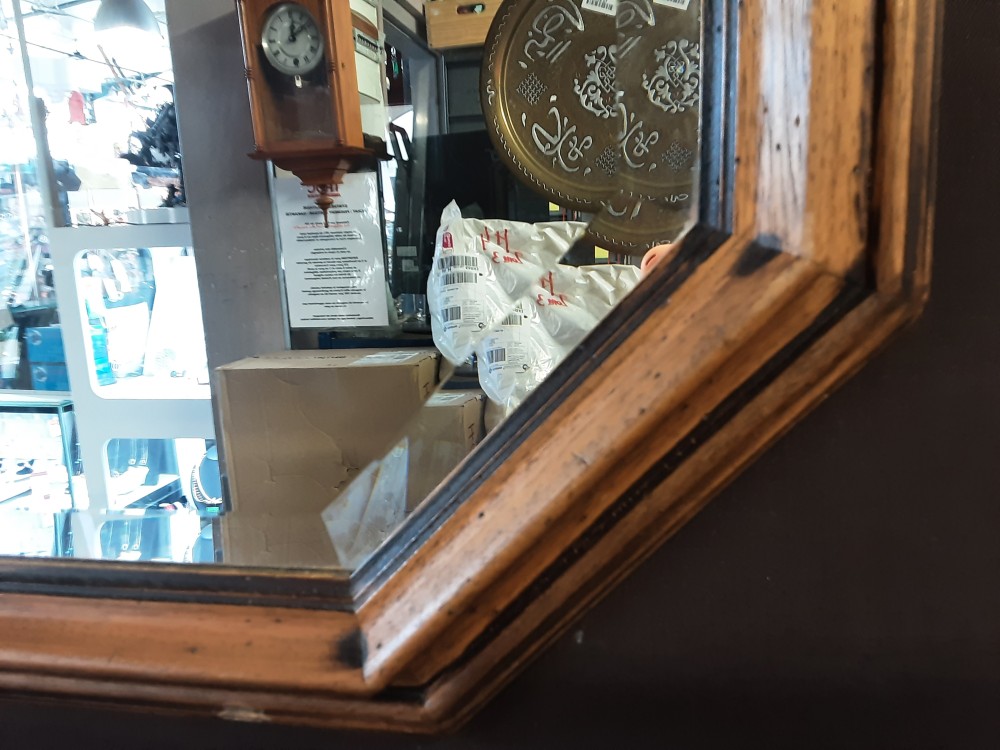 MIROIR BISEAUTE OCTOGONAL CADRE BOIS