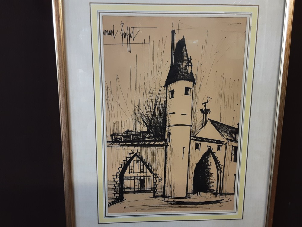 TABLEAU GRAVURE BERNARD BUFFET CADRE DORE