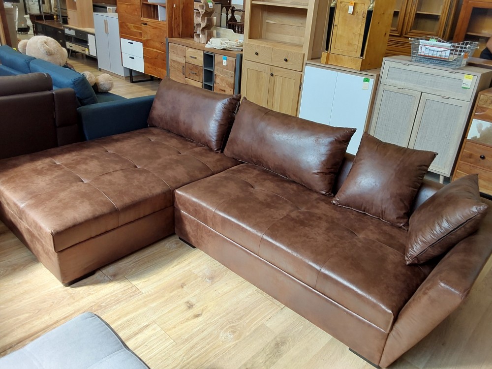 CANAPÉ ANGLE GAUCHE CONV. MICROFIBRE MARRON - 2 COLIS (135665/67-1173895/96) 2ÈME CHOIX