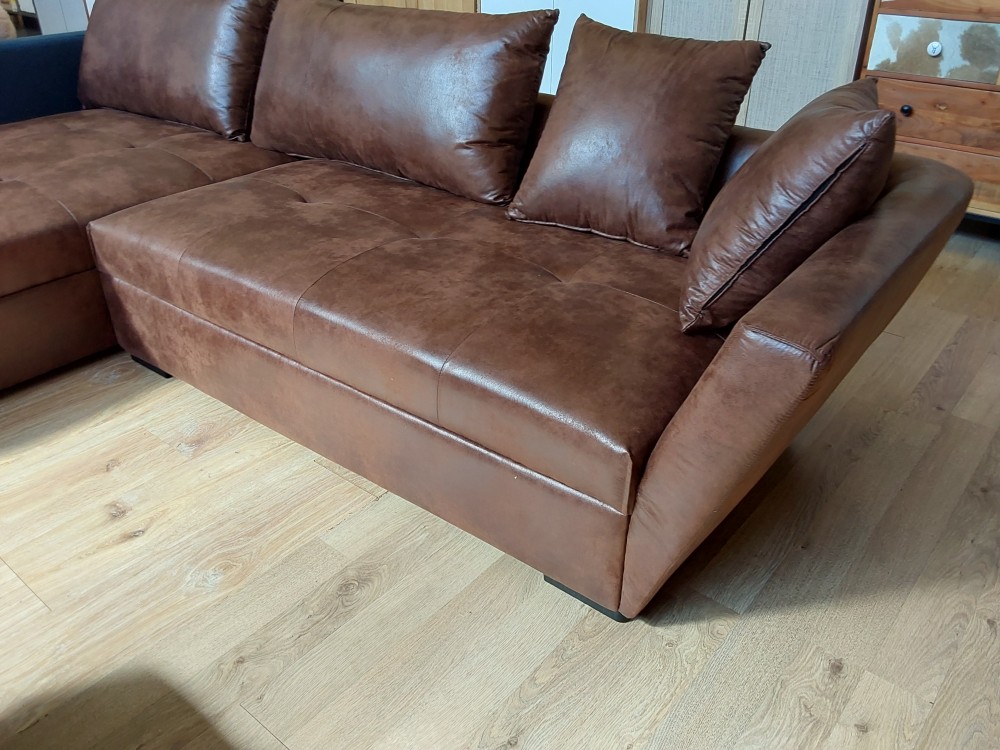 CANAPÉ ANGLE GAUCHE CONV. MICROFIBRE MARRON - 2 COLIS (135665/67-1173895/96) 2ÈME CHOIX