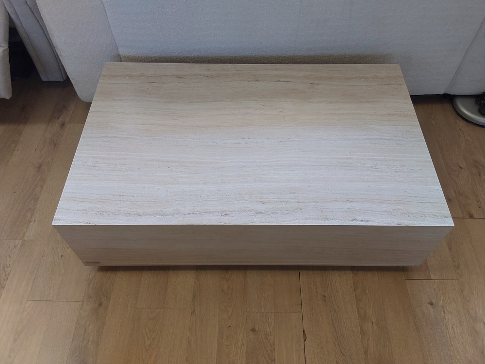 TABLE BASSE 2 TIROIRS MDF EFFET TRAVERTIN BEIGE (VU-1943-1-1215483) 2ÈME CHOIX