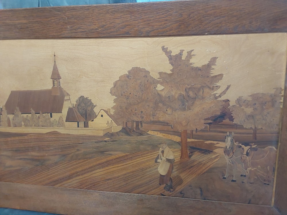 TABLEAU MARQUETÉ PAYSAGE VILLAGE