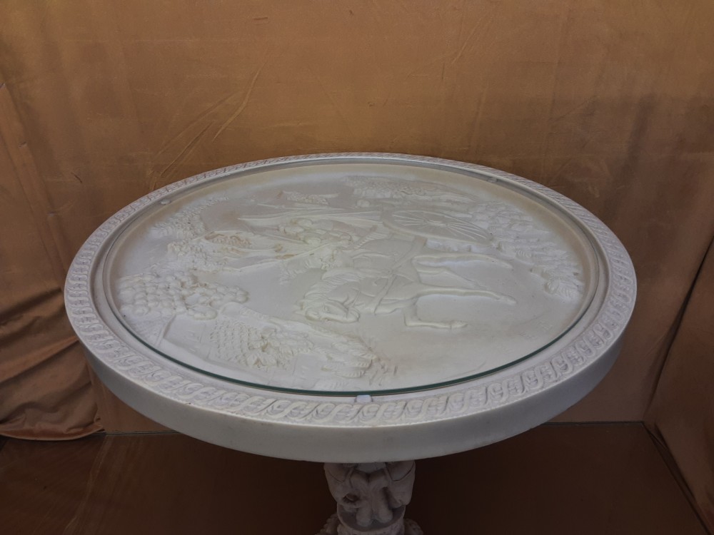 TABLE SELLETTE BASSE RONDE MOTIF DRAGON DAMES RESINE IMITATION MARBRE