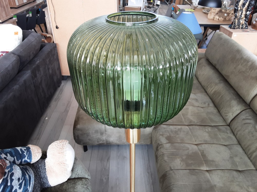 LAMPADAIRE SUR PIED DORÉ ABAT JOUR VERT H. 156CM