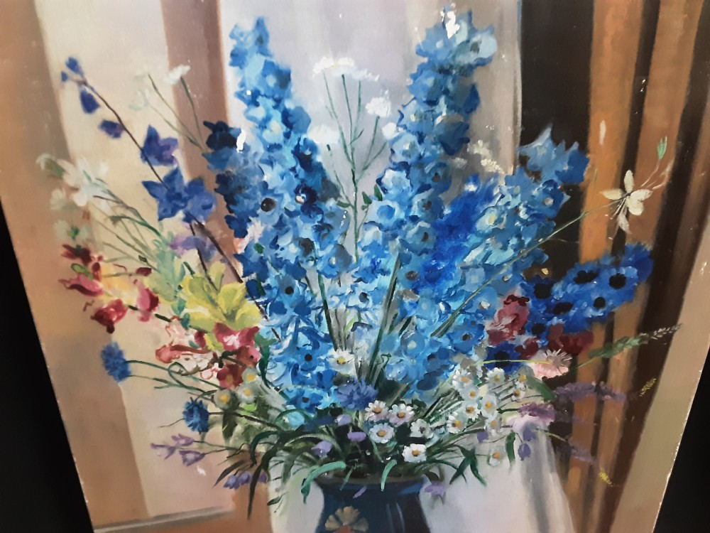 TABLEAU VASE AVEC FLEURS SIGNÉ EHLINGER SANS CADRE