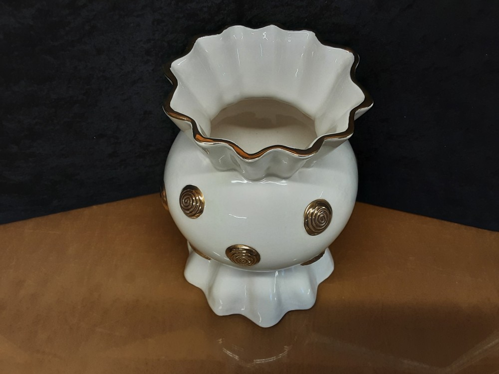 VASE PORCELAINE BLANC ET DORÉ H. 26CM
