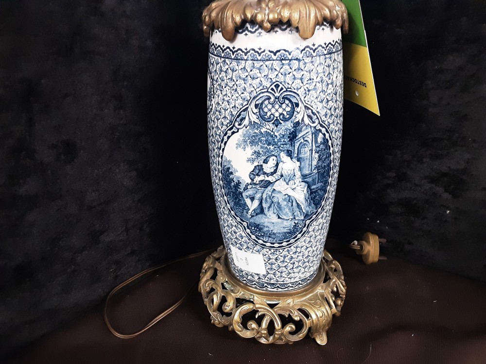PIED DE LAMPE DECOR BLEU ET BRONZE HAUT 40CM