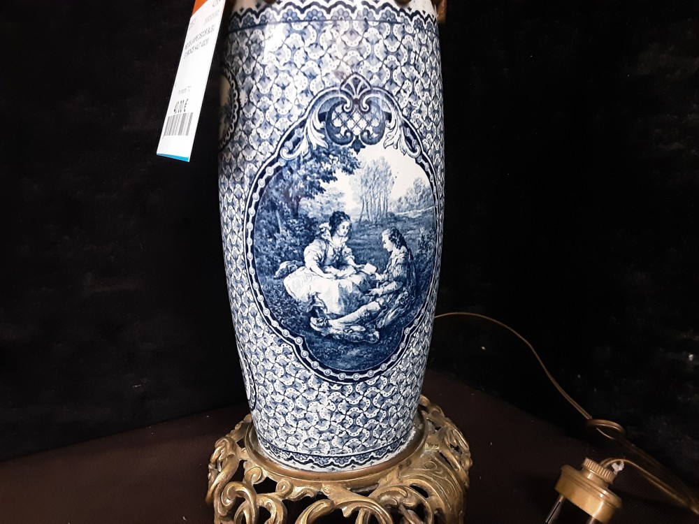 PIED DE LAMPE DECOR BLEU ET BRONZE HAUT 40CM