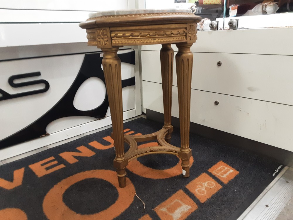 GUERIDON ROND MARBRE GRIS PIEDS DORES