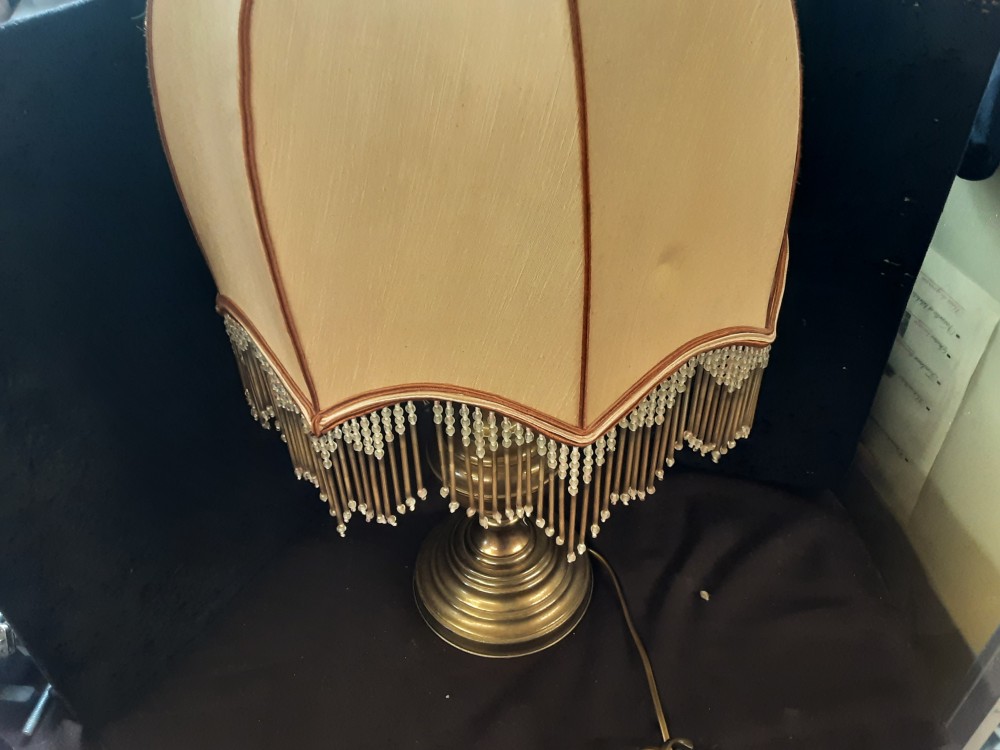LAMPE A POSER PIED CUIVRE ABAT-JOUR BEIGE HAUT 60CM