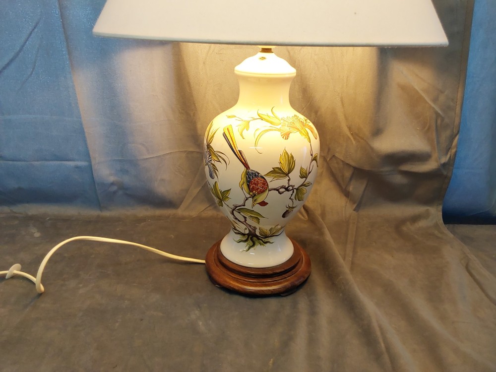 LAMPE, DE SALON PIED CÉRAMIQUE MOTIFS FLEURS OISEAUX COCCINELLES