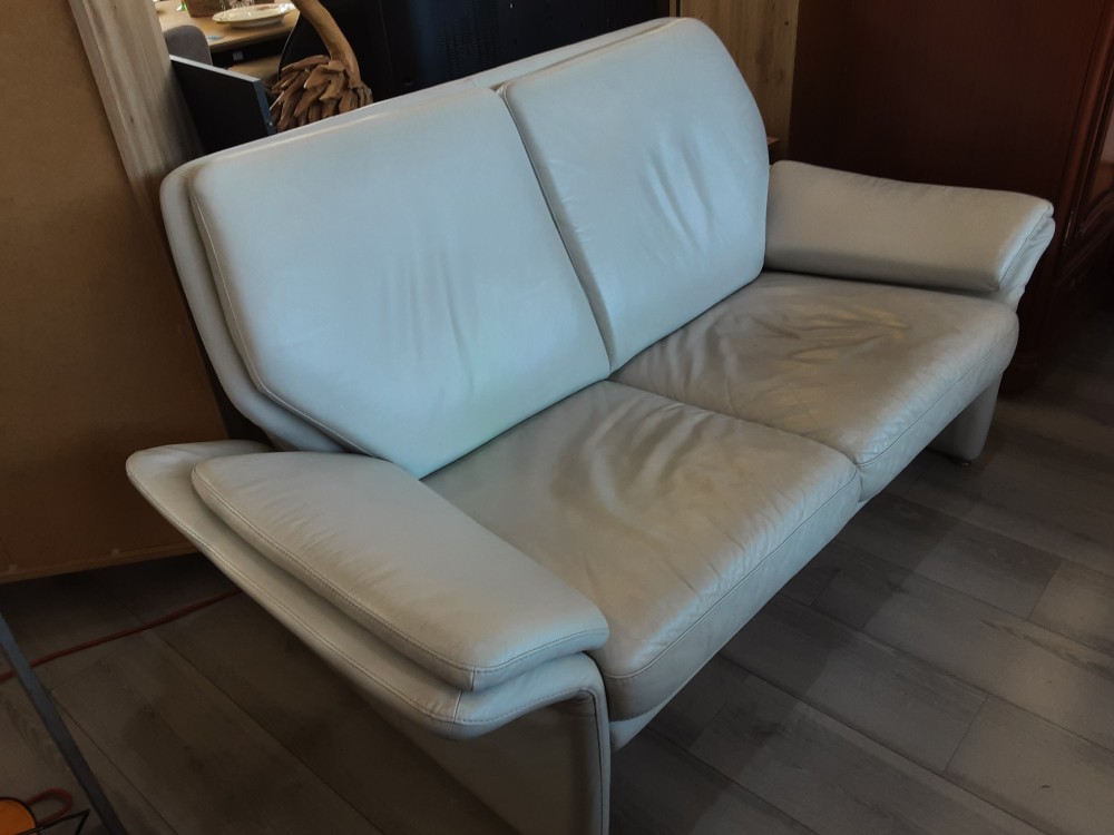 CANAPE 3 PLACES + 2 PLACES CUIR GRIS CLAIR