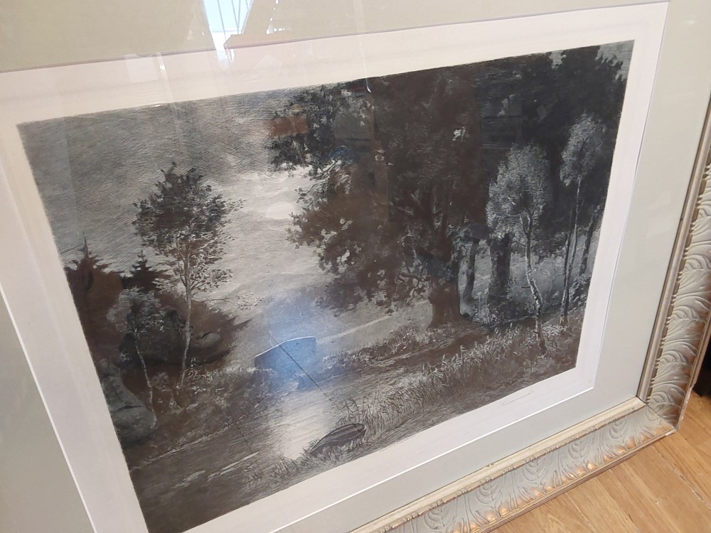 TABLEAU GRAVURE PAYSAGE NOIR ET BLANC