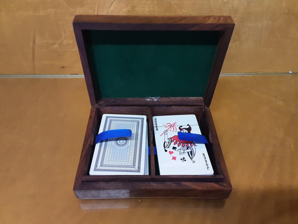 BOITE A CARTES EN BOIS INCRUSTATION EN LAITON