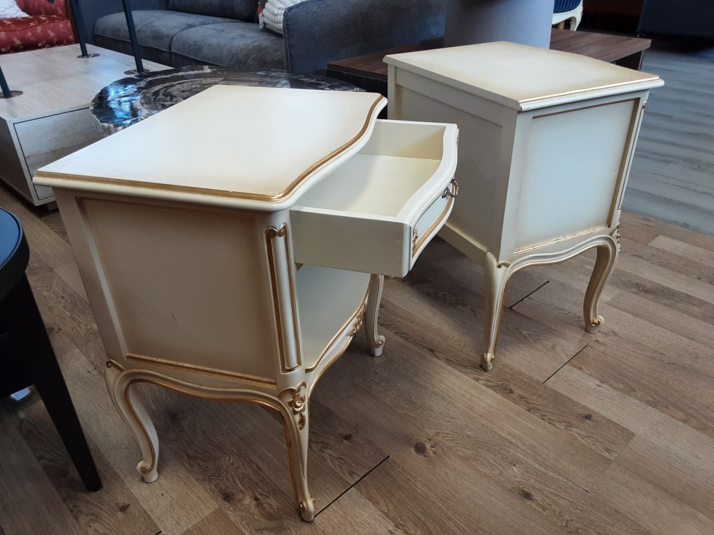 CHEVET 1 TIROIR BEIGE ET DORE