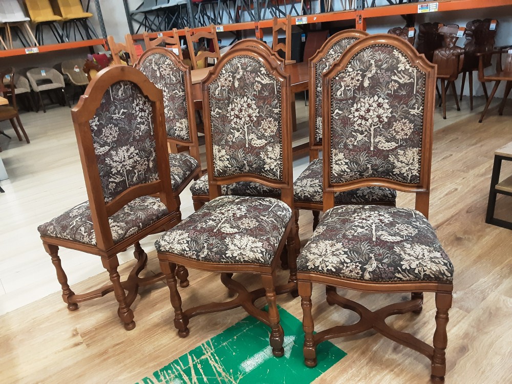LOT DE 6 CHAISES BOIS ASSISE TISSU CLOUTES