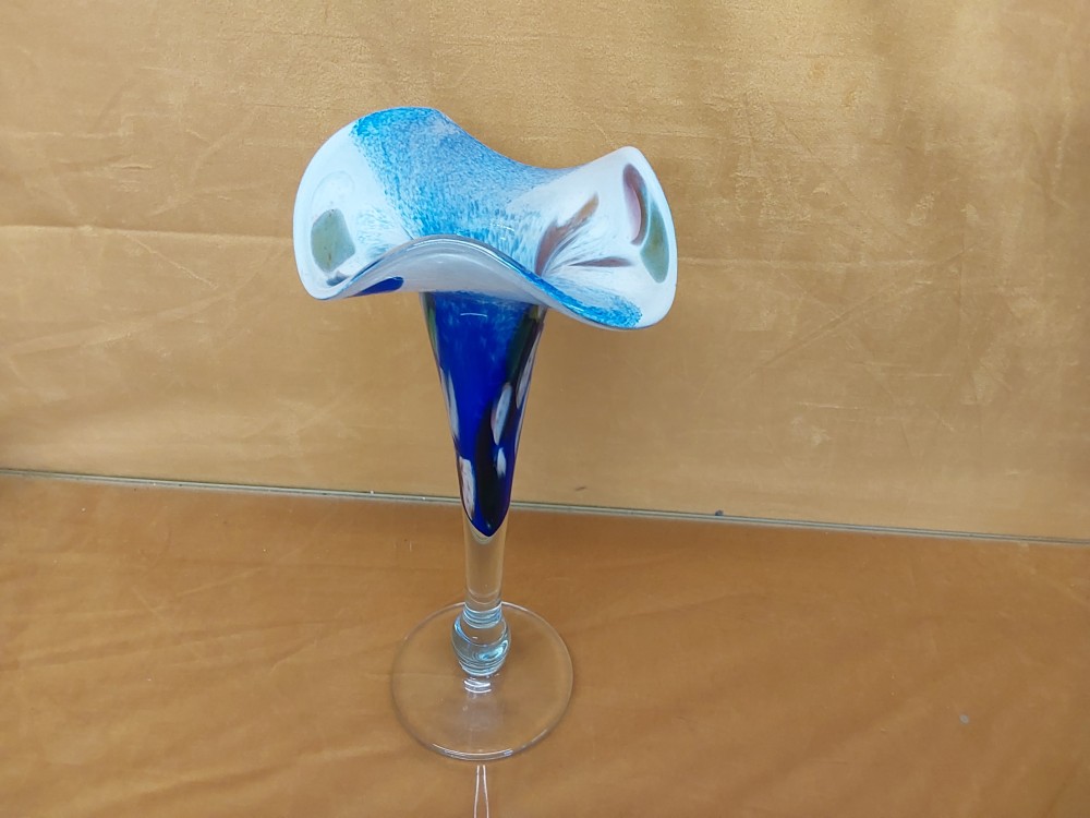 VASE VERRE SOUFFLE BLEU ET VERT HAUT 30CM