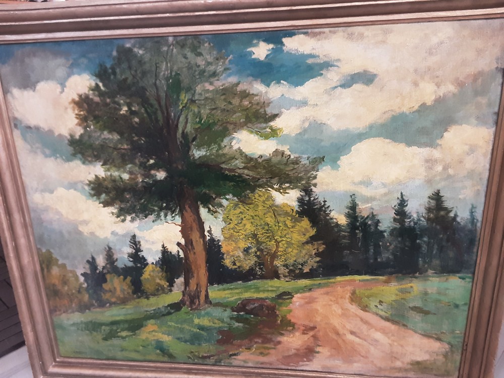 TABLEAU SUR TOILE CADRE DORE TGM PAYSAGE FORET SIGNE