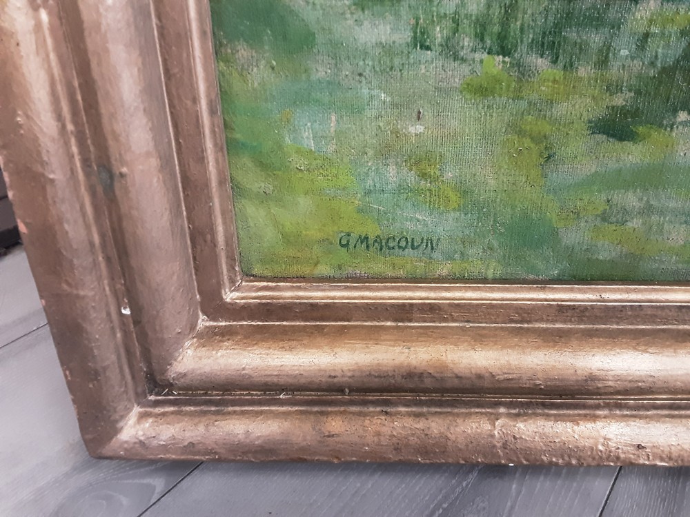TABLEAU SUR TOILE CADRE DORE TGM PAYSAGE FORET SIGNE