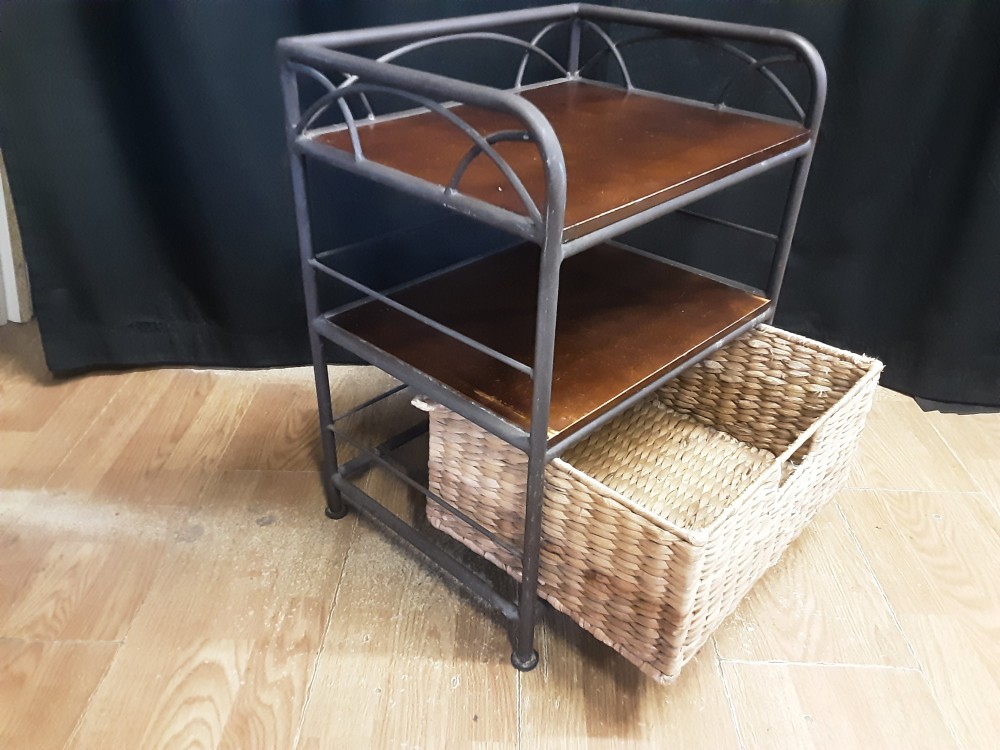 CHEVET METAL ET BOIS 1 TIROIR EN OSIER