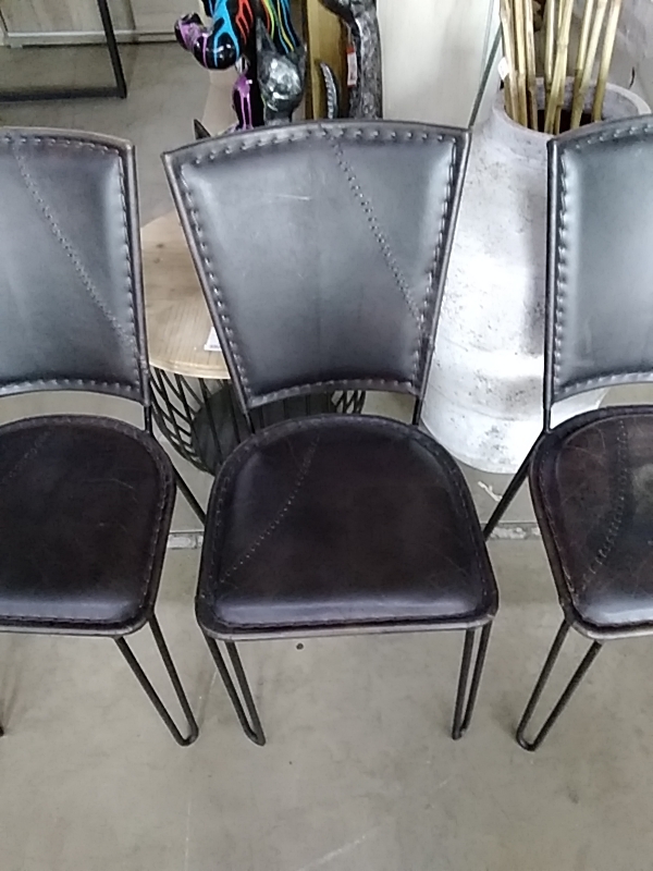 LOT DE 6 CHAISES FER FORGÉ CUIR BRUN