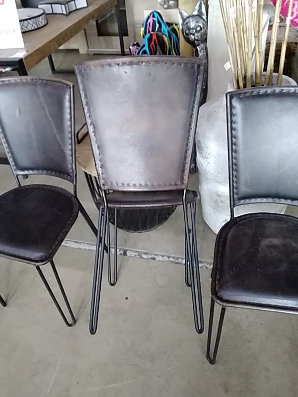 LOT DE 6 CHAISES FER FORGÉ CUIR BRUN