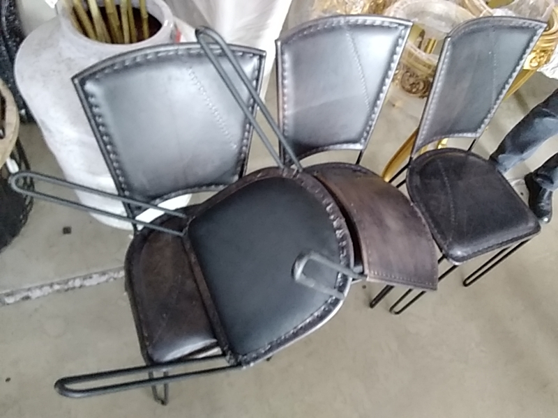 LOT DE 6 CHAISES FER FORGÉ CUIR BRUN