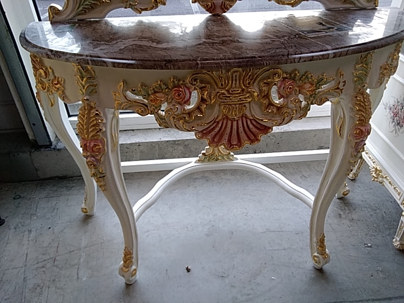 CONSOLE BAROQUE BEIGE DORÉE MARBRE MIROIR