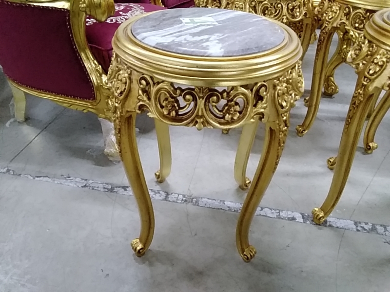 GUÉRIDON ROND DORÉ MARBRE HT 68CM