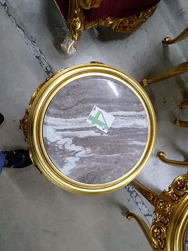 GUÉRIDON ROND DORÉ MARBRE HT 68CM