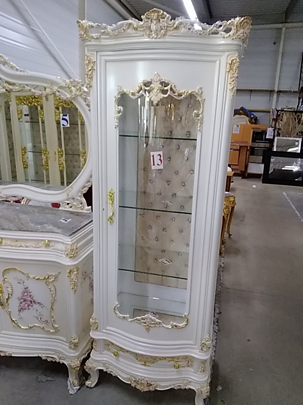 ENSEMBLE BUFFET 2 VITRINES BAROQUE MARBRE ET MIROIR
