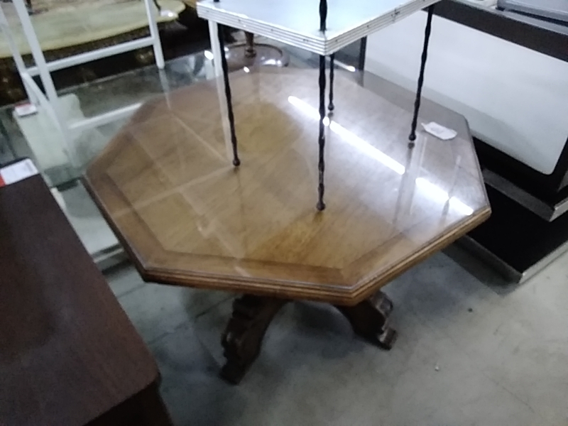 TABLE BASSE OCTOGONALE CHÊNE PLATEAU VERRE