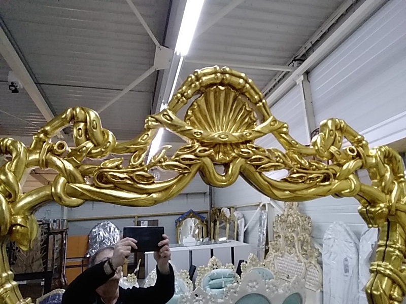 CONSOLE BAROQUE DORÉE MARBRE ET MIROIR