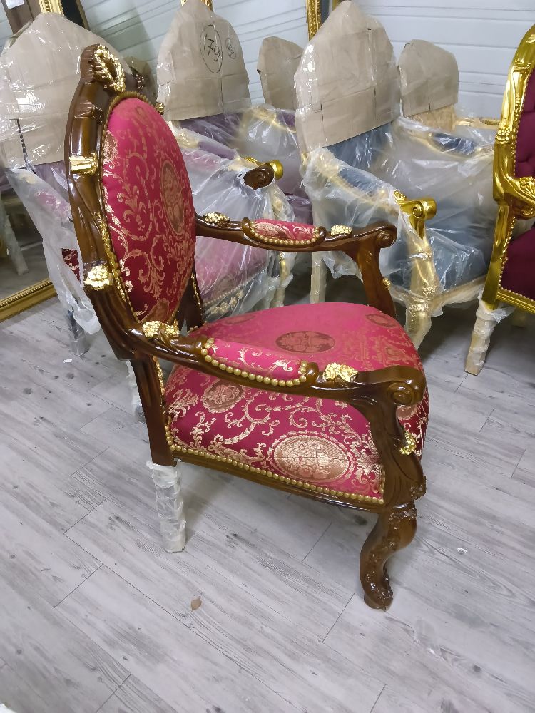 FAUTEUIL BAROQUE GRAND MODÈLE DORÉ BOIS TISSU ROUGE