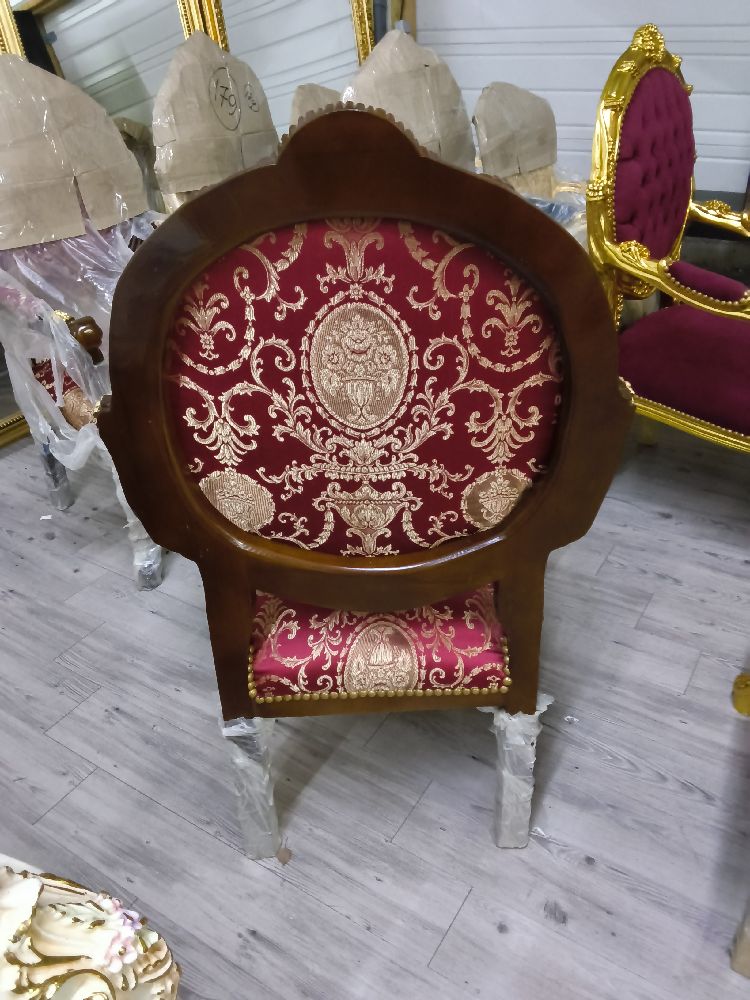 FAUTEUIL BAROQUE GRAND MODÈLE DORÉ BOIS TISSU ROUGE
