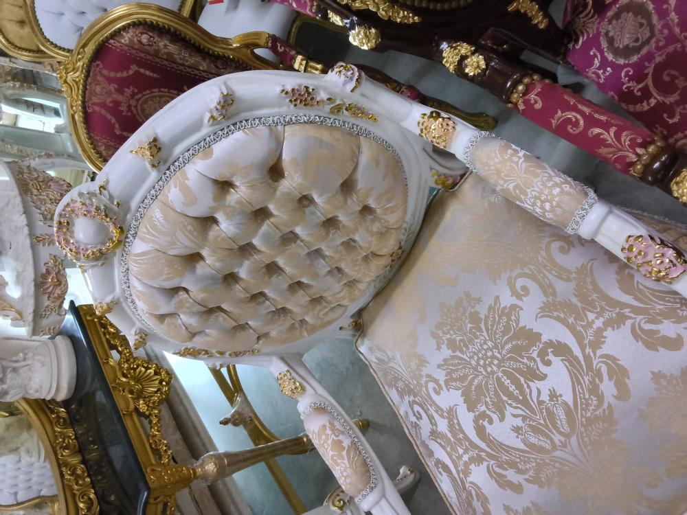 FAUTEUIL BAROQUE BEIGE TISSU JAUNE