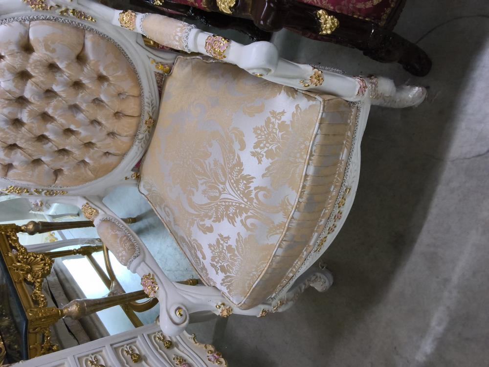 FAUTEUIL BAROQUE BEIGE TISSU JAUNE