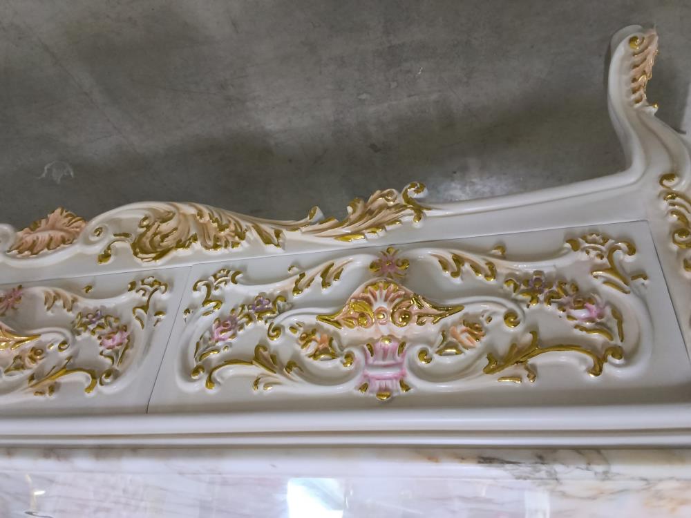 MEUBLE TÉLÉ BAROQUE BEIGE 3 TIROIRS MARBRE