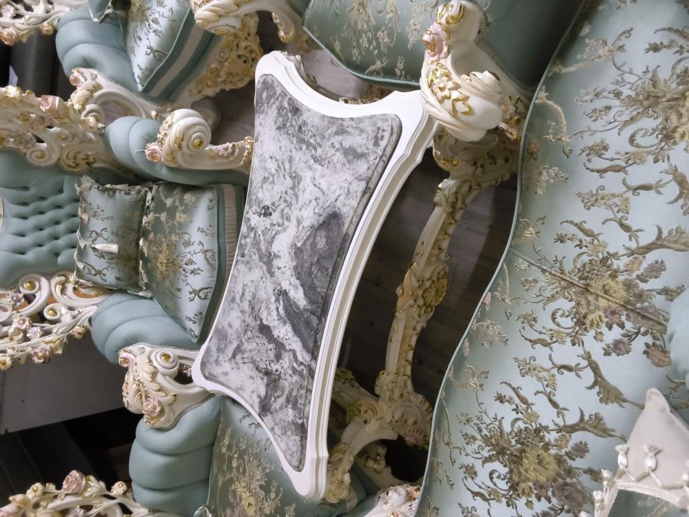 SALON BAROQUE GÉANT BEIGE CANAPÉ + 4 FAUTEUILS + TABLE BASSE MARBRE