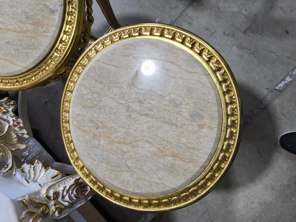 GUERIDON BAROQUE ROND DORÉ MARBRE HT 73CM