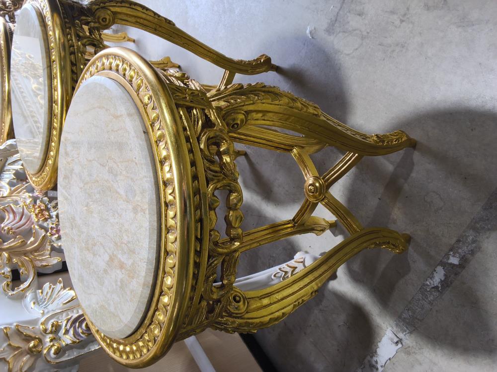 GUERIDON BAROQUE ROND DORÉ MARBRE HT 73CM