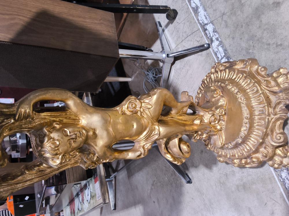 CONSOLE ANCIENNE EN BOIS DORÉE AVEC MIROIR ET MARBRE