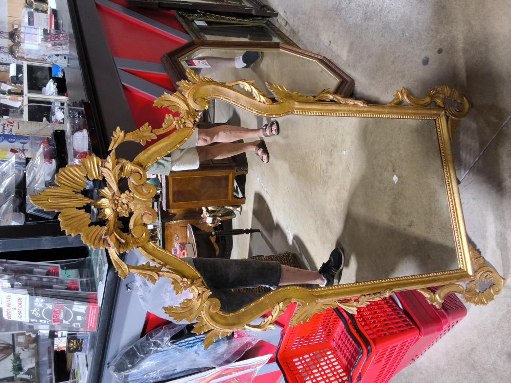 CONSOLE ANCIENNE EN BOIS DORÉE AVEC MIROIR ET MARBRE